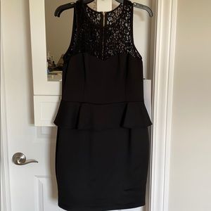 Women’s Black Lace and Peplum Waist Detail Dress